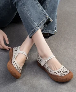 Alternative view of 2025 Summer Genuine Leather Hollow Shoes Woman Sandals Casual Sneakers Flat Soft Sole Comfortable