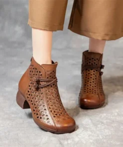 Alternative view of 2025 High Quality Genuine Leather Shoes Hollow Cool Boots Fashion Sandals Women Summer Boots Thick Heel Ankle Boots