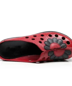 Alternative view of TIMETANG New Ethnic Style Genuine Leather Women Shoes Sandals Platform wedges Slides Handmade Flower Women Summer SlipperE829