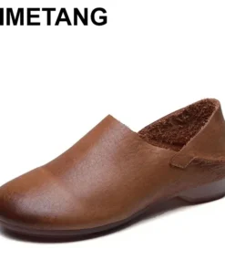 2025 Soft Retro Cowhide Flat Women's Shoes Leather Loafers Work Shoes Black Brown Comfortable Breathable Elderly Mom Shoes