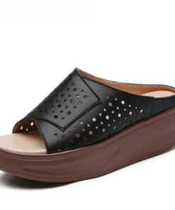 Alternative view of 2025 Women's Summer Wedges Slippers Genuine Leather Platform Sandals Fashion Slip-on Hollo Out Comfortable Slides
