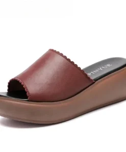 Alternative view of 2025 Women's Summer Wear New Leather Thick Sole Soft Sole Wedge Heel Non-slip Women's Sandals