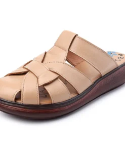 Alternative view of Summer new sandals women's leather retro breathable bun head fashion everything cowhide large size thick soled women slippers