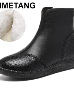 2025 Fashion Women Natural Genuine Leather Boots Handmade Vintage Flat Ankle Botines Shoes Woman Winter