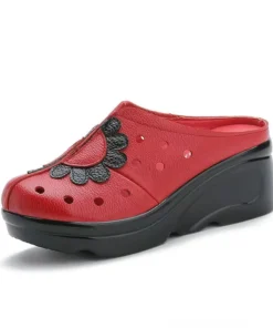 TIMETANG New Ethnic Style Genuine Leather Women Shoes Sandals Platform wedges Slides Handmade Flower Women Summer SlipperE829