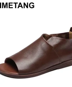 2025 New Summer Premium Soft Full Genuine Leather Fish Mouth Sandals Flat Summer Ankle Boots Roman Shoes Flat Sandals