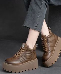 2025 Lofers for Women 7cm Retro Genuine Leather Ankle Boots British Autumn Winter Plush Moccasins Rubber Soled Flats Shoes