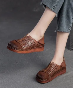 Alternative view of 2025 Ethnic Cow Soft Flats Summer Loafer Suede Natural Genuine Leather Comfy Hollow Women Oxfords Ladies Leisure Shoes