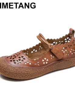 2025 Summer Genuine Leather Hollow Shoes Woman Sandals Casual Sneakers Flat Soft Sole Comfortable