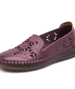 Alternative view of TIMETANG Fit Wide Foot Handmade Genuine Leather Flat Shoes Women Summer Shoes Lady Loafers Breathable Soft Hollow Female Shoes
