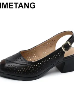 2025 Genuine Leather Sandals Female Summer New Large Size Fish Mouth Sandals Middle-aged Non-slip Mother Shoes