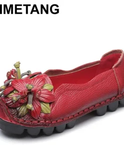 TIMETANGWomen Shoes Handmade Genuine Leather Casual Shoes Women Floral Solid Flat Shoes Vintage Cow Leather Loafers S Woman