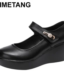 2025 High Heel Women Genuine Leather Casual Shoes Fashion Platform Wedges Shoes Round toe Comfortable Women's Leather