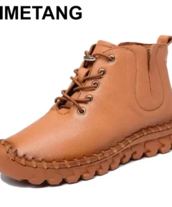 2025 Genuine Leather Shoes Women Boots Autumn Winter Fashion Handmade Ankle Boots Warm Soft Outdoor Casual Flat Shoes