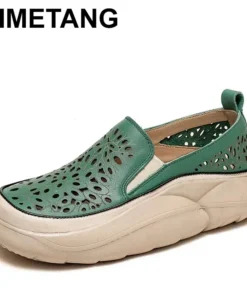 2025 Fashion Women Hollow Sneakers Summer Thick Bottom Mixed Colors Genuine Cow Leather Platform Vulcanized Shoes