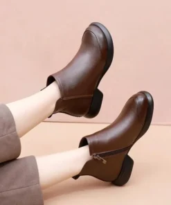 Alternative view of 2025 New In Women's Boots 3cm Retro Natural Genuine Leather Snow Ankle Flats Autumn Winter Zip Women Soft Rubber Plush Shoes