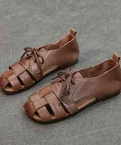 Alternative view of 2025 Women Summer Sandals Outdoor Genuine Leather Casual Mom Shoes Females Retro Lace-up Flats Loafers Woman Plus Size 35-41