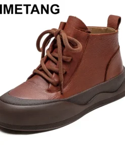 2025 Round Toe Lace Up Women Thick Soles Short Boots Casual Autumn Winter Simple Versatile Flat Platform Shoes