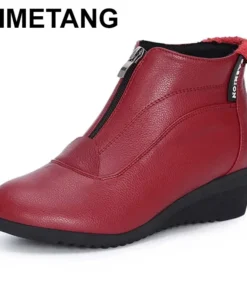 TIMETANG Women Zipper Ankle Boots Ladies Warm Winter Short Plush Short Boot Female Non Slip Pu Leather Shoes Comfort Soft Shoe