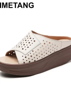 2025 Women's Summer Wedges Slippers Genuine Leather Platform Sandals Fashion Slip-on Hollo Out Comfortable Slides