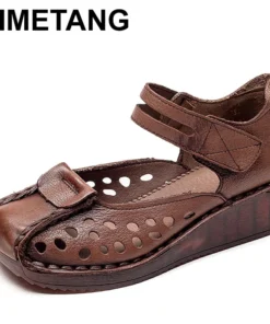 2025 Women's Shoes Summer Thick Bottom Mother Shoes Cow Muscle Platform Retro Leather Sandals Bottom Hole Shoes