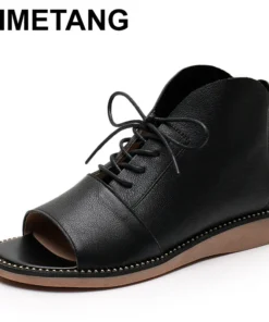 2025 High Top Sandals For Women Open Toe Summer Boots Luxury Lace Up Beach Sandals Genuine Leather Flats Shoes