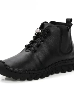 Alternative view of 2025 Genuine Leather Shoes Women Boots Autumn Winter Fashion Handmade Ankle Boots Warm Soft Outdoor Casual Flat Shoes