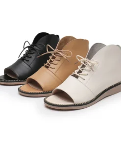 Alternative view of 2025 High Top Sandals For Women Open Toe Summer Boots Luxury Lace Up Beach Sandals Genuine Leather Flats Shoes