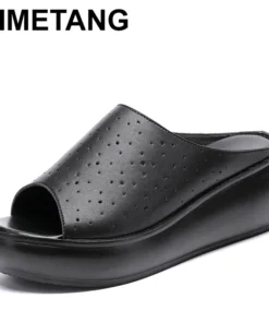 2025 Genuine leather wedge platform slippers women high heel sandals slides women summer casual shoes size 35-40