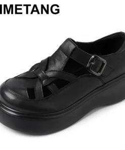 2025 3cm Platform Wedge Retro British Women Fashion Mules Ins Hot Sell Genuine Leather Weave Sandals Shoes Summer