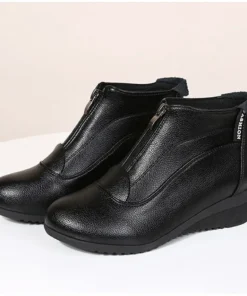 Alternative view of TIMETANG Women Zipper Ankle Boots Ladies Warm Winter Short Plush Short Boot Female Non Slip Pu Leather Shoes Comfort Soft Shoe