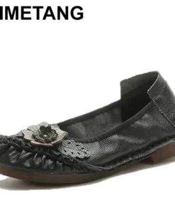 2025 Genuine Leather Women Shoes Casual Flower Single Flat Round Toe Style Boat Shoes Soft Comfortable Women Flats