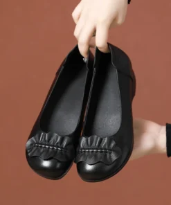 Alternative view of Genuine Leather Women's Brown Bow-Decorated Flat Shoes - Elegant & Comfortable Everyday Wear