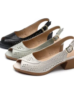 Alternative view of 2025 Genuine Leather Sandals Female Summer New Large Size Fish Mouth Sandals Middle-aged Non-slip Mother Shoes