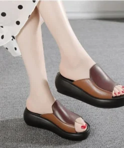 2025 Woman platform thongs new summer women genuine leather slipper high heel shoes women slippers