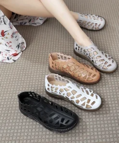 Alternative view of New Summer Round Toe Hollow Hole Shoes Woman Sandals Casual Sneaker Flat Soft Sole Comfortable Sandals Large Size Shoes