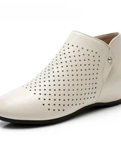 Alternative view of 2025 Genuine Leather Summer Women Ankle Boots Flower Cutout Breakthrough Trends Low Heels Round Toe Beige Black one pair