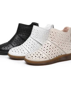 Alternative view of 2025 Hollow Out Women Summer Big Head Sewn Breathable Hollow Ankle Genuine Leather Flats Zip Sandals