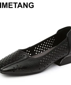 2025 Genuine Leather Hollow Out Shoes For Women Low Heels Pumps Designers Leisure Concise OL Working Shoes Plus 43