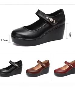 Alternative view of 2025 High Heel Women Genuine Leather Casual Shoes Fashion Platform Wedges Shoes Round toe Comfortable Women's Leather